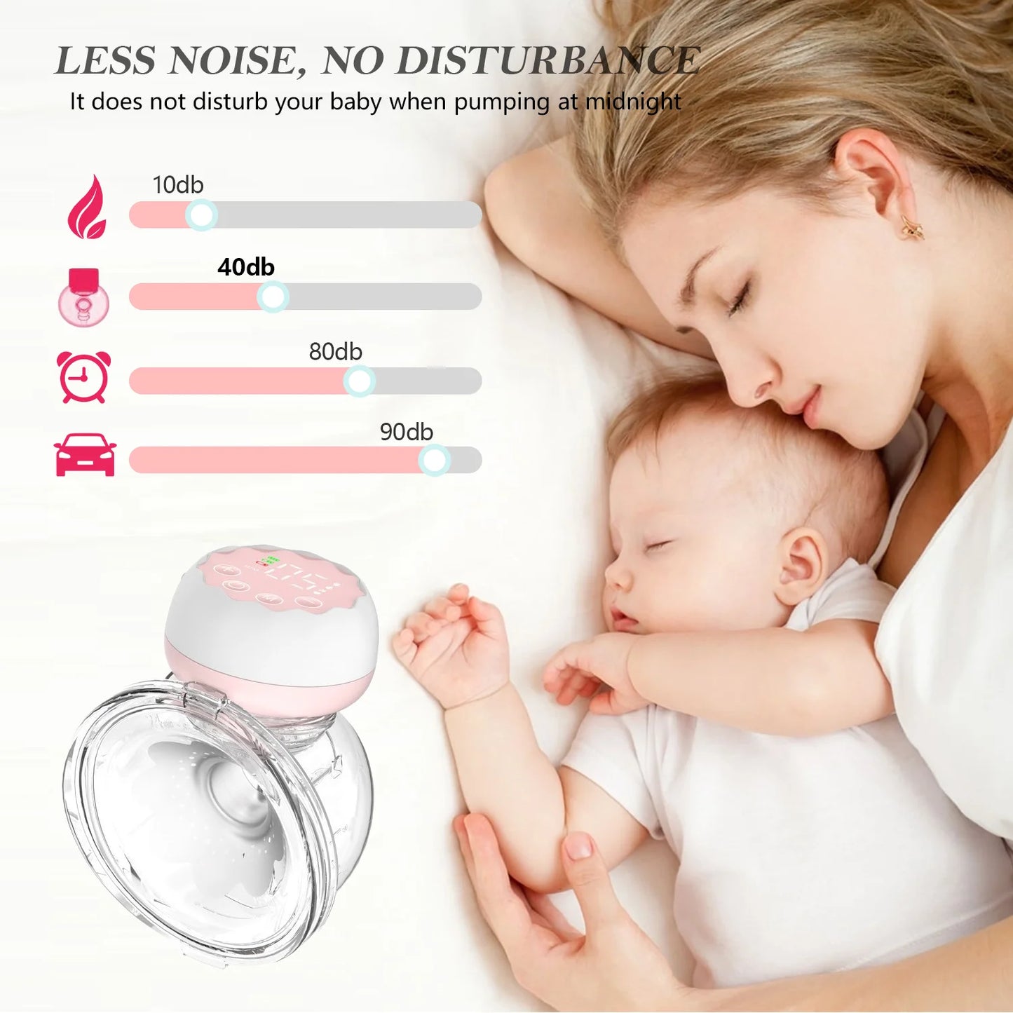 Electric Breast Pump, Wearable Hands-Free Breast Pumps with 3 Modes, 9 Levels, Pink