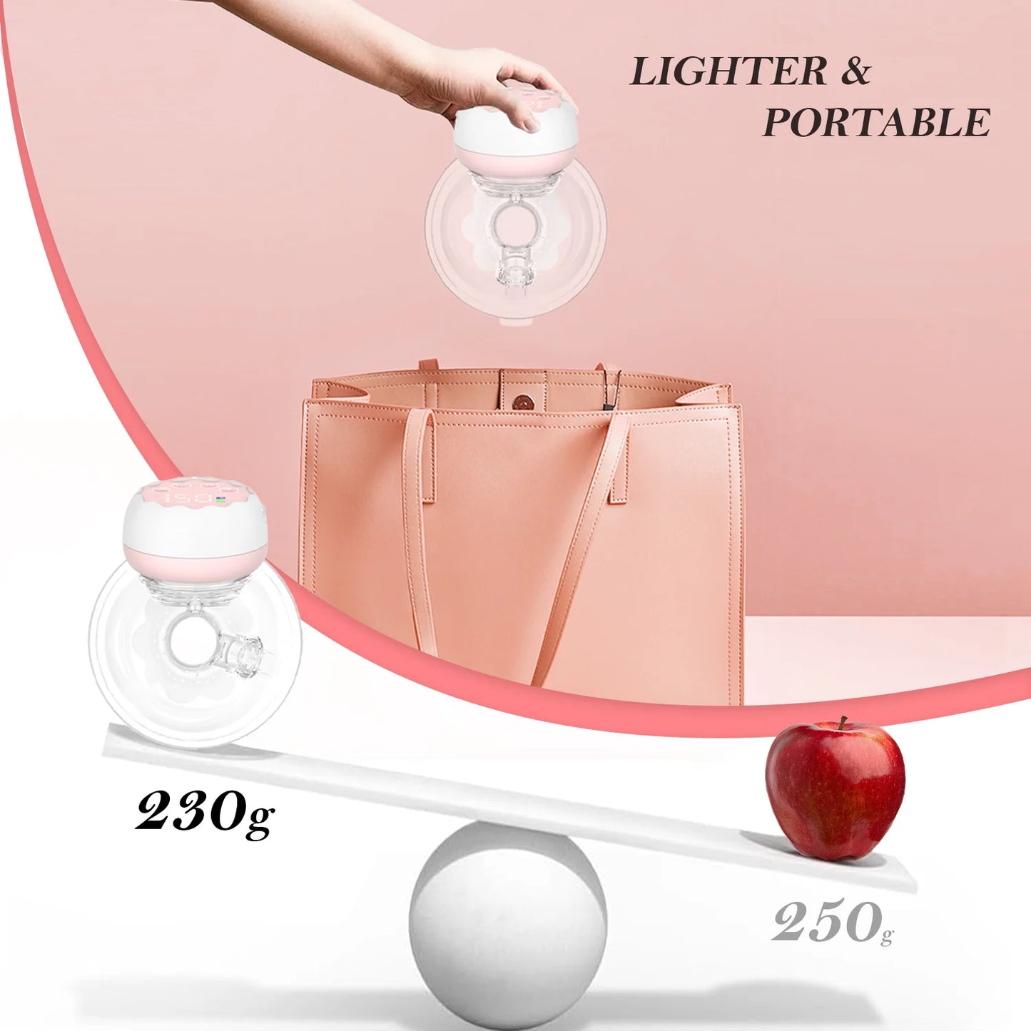 Electric Breast Pump, Wearable Hands-Free Breast Pumps with 3 Modes, 9 Levels, Pink