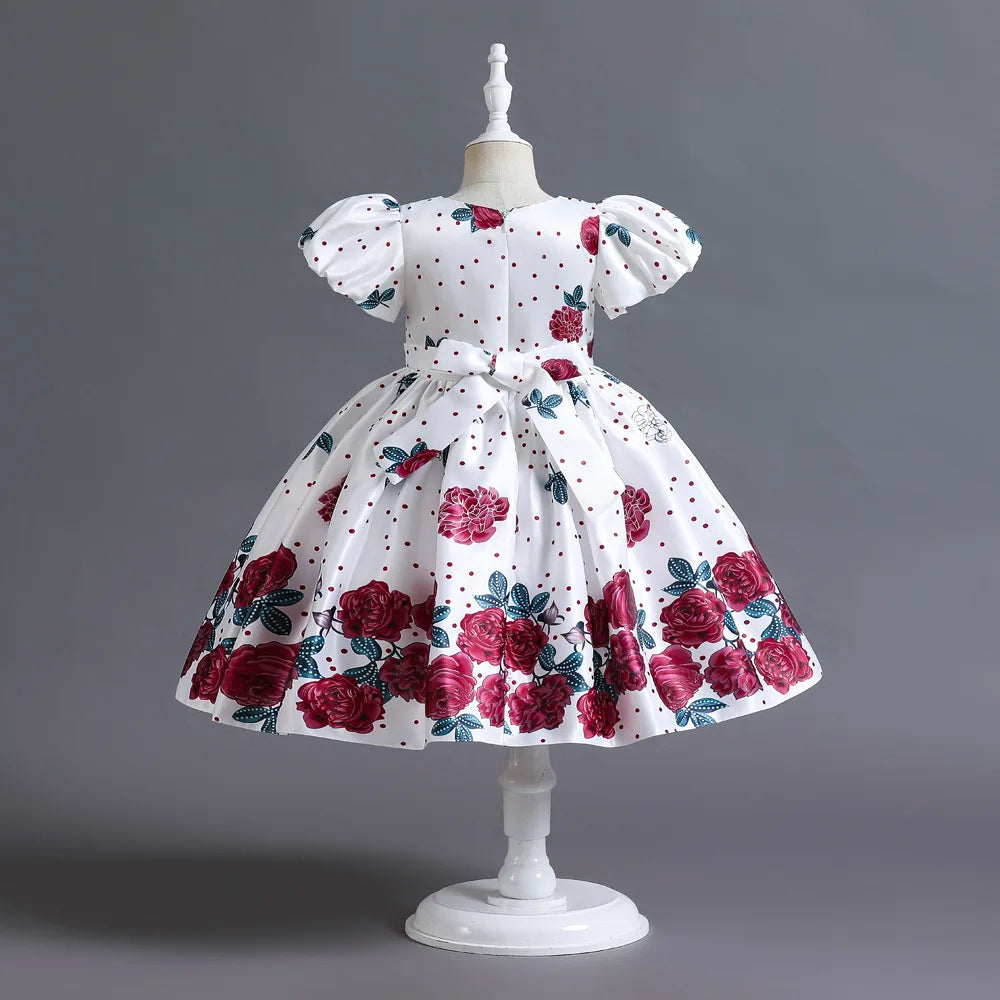 Flowers Girl Dresses Summer Big Bow Fashion Christmas Princess Dress Birthday Party Gift Years Kids Clothes