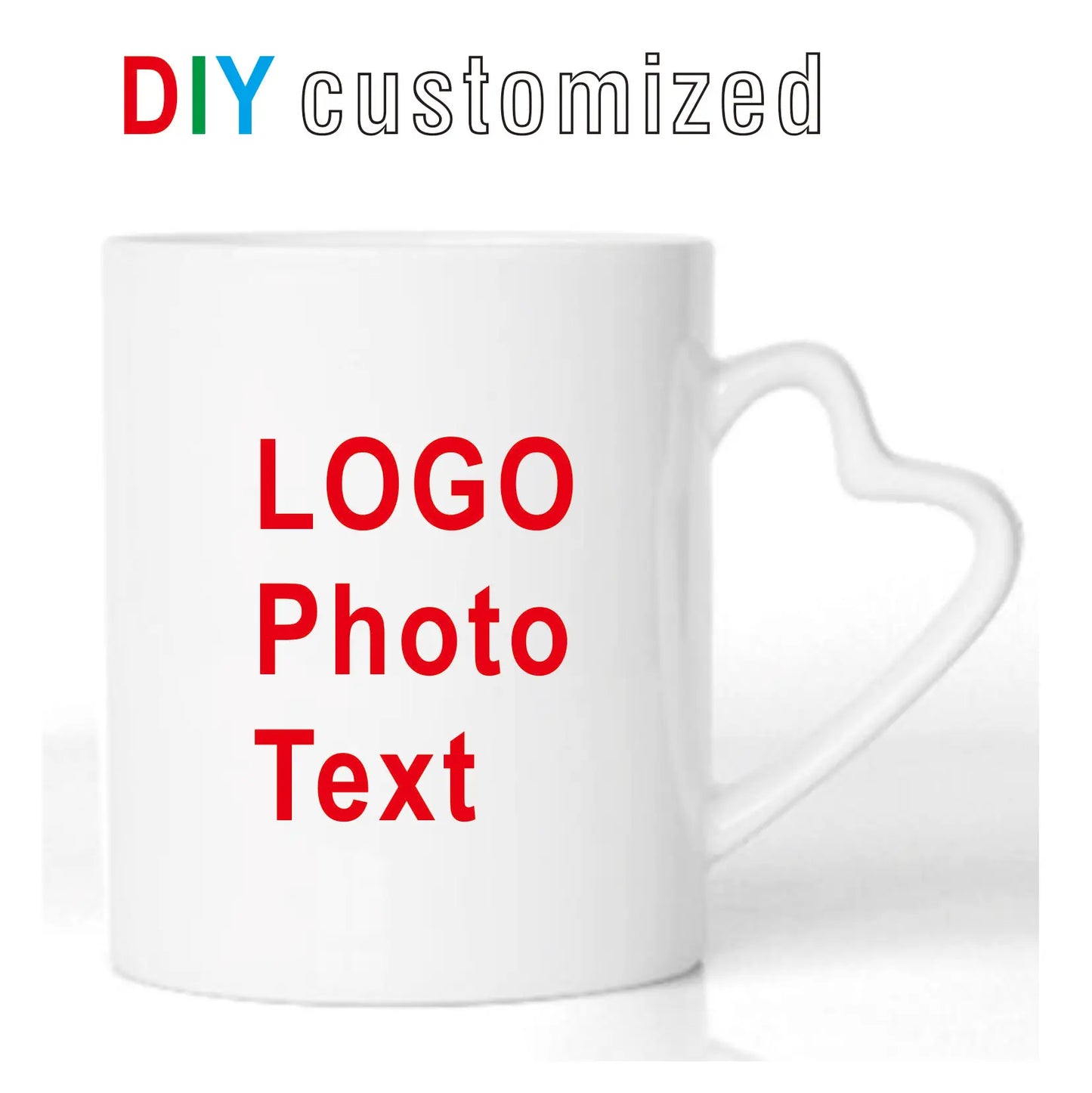 DIY 350ml Ceramic Heart Handle Mug – Personalized Photo & Logo Print