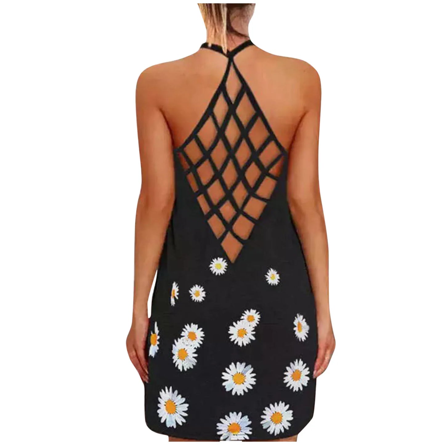 Women’s Sexy Hollow-Out Summer Dress – Sleeveless Boho Beach Halter Sundress