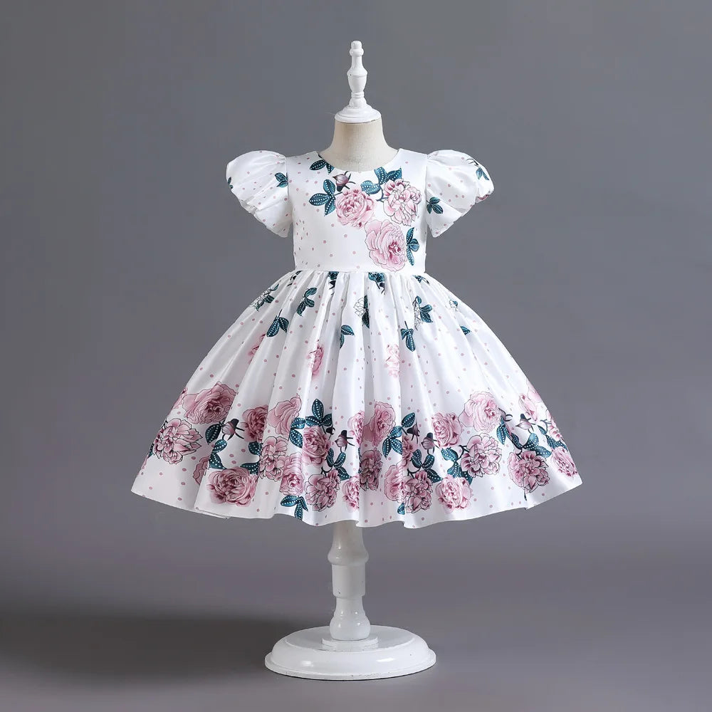 Flowers Girl Dresses Summer Big Bow Fashion Christmas Princess Dress Birthday Party Gift Years Kids Clothes