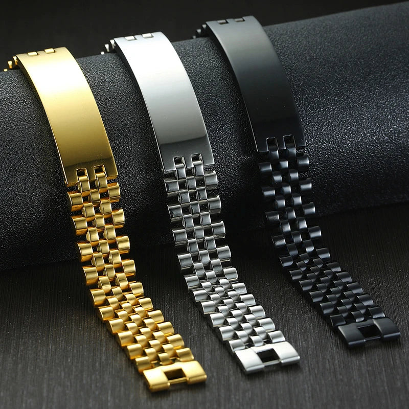 Luxury Metal ID Bracelet – Personalized Oyster Style Engraved Band for Him