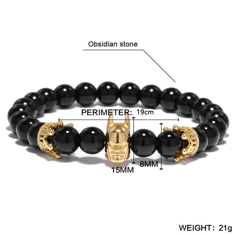 Trendy Volcanic Hematite & Tiger Eye Bracelet – Men’s Zirconia Crown Bracelet