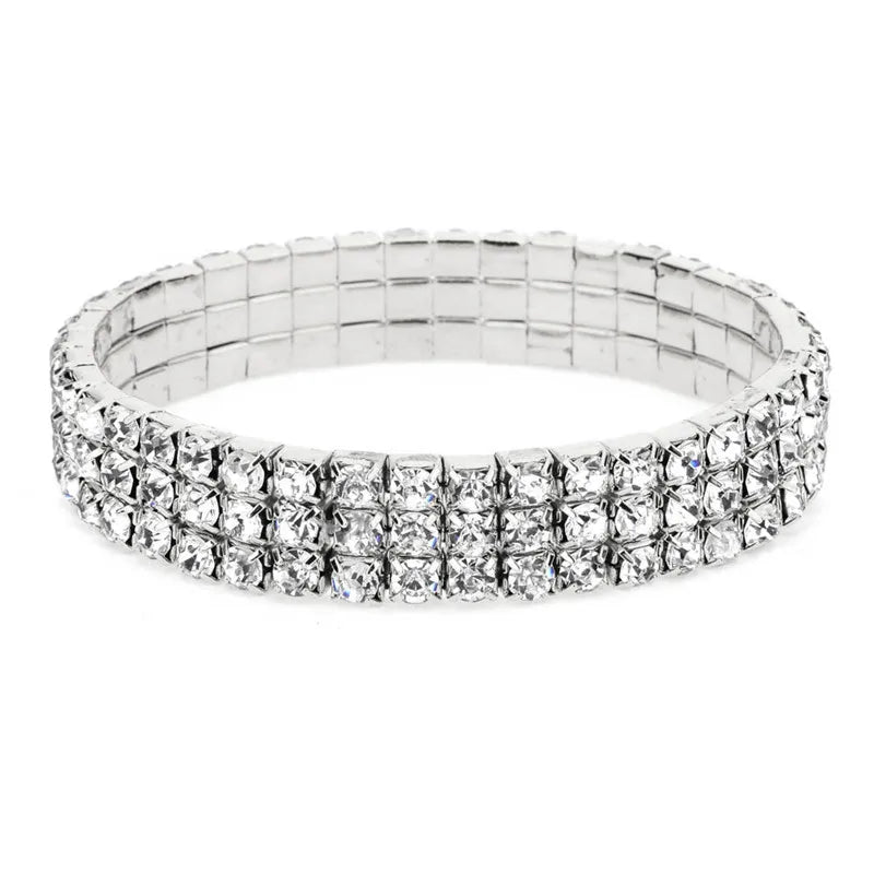 Silver Stretchy Rhinestone Anklet – Multi-Row Crystal Foot Jewelry