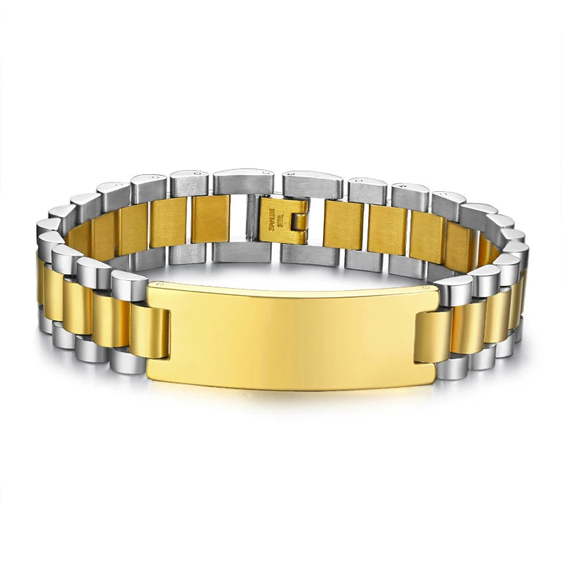 Luxury Metal ID Bracelet – Personalized Oyster Style Engraved Band for Him