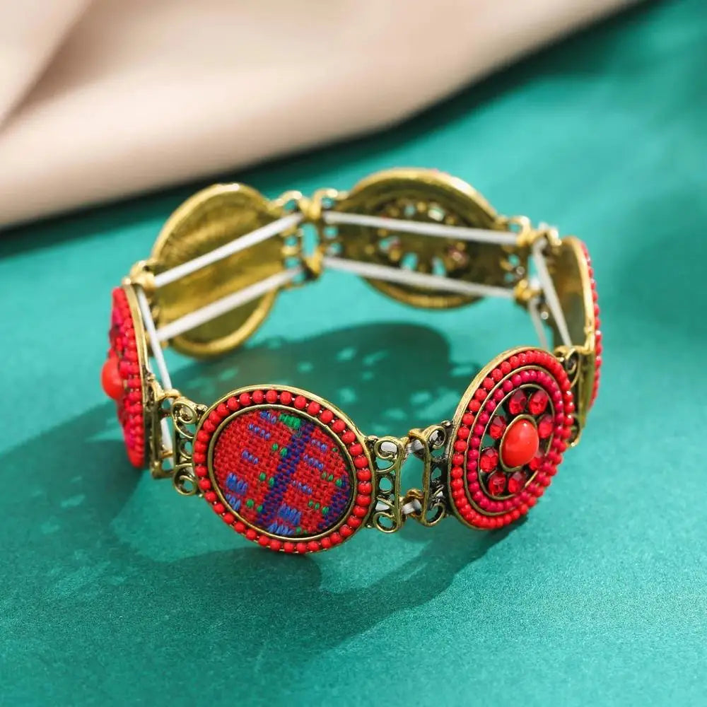 Gypsy Tribal Tibetan Bracelet – Boho Vintage Turquoise Elastic Bangle for Women