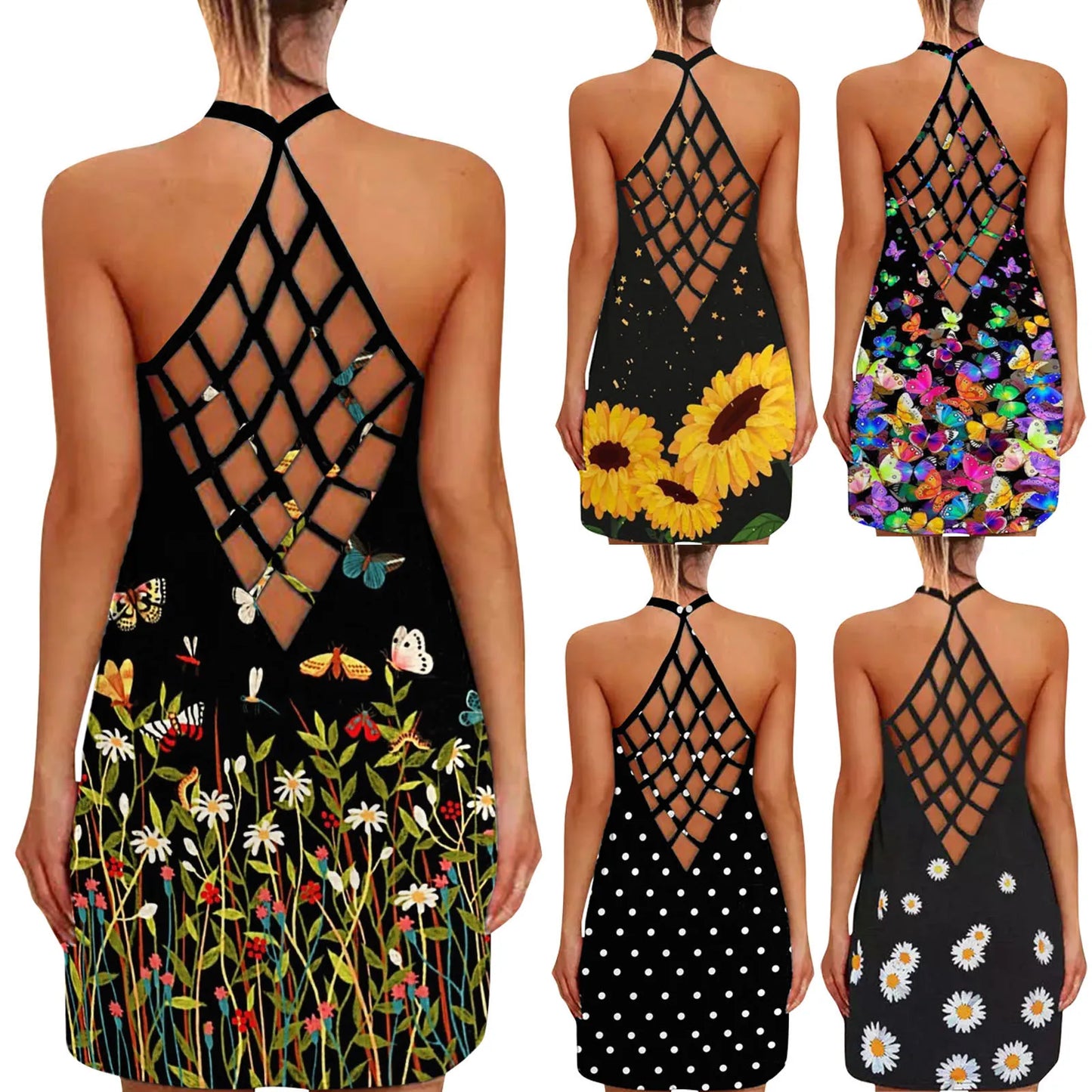 Women’s Sexy Hollow-Out Summer Dress – Sleeveless Boho Beach Halter Sundress
