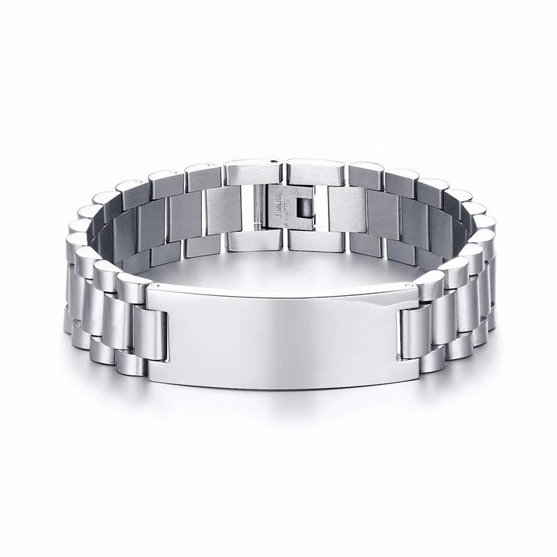 Luxury Metal ID Bracelet – Personalized Oyster Style Engraved Band for Him