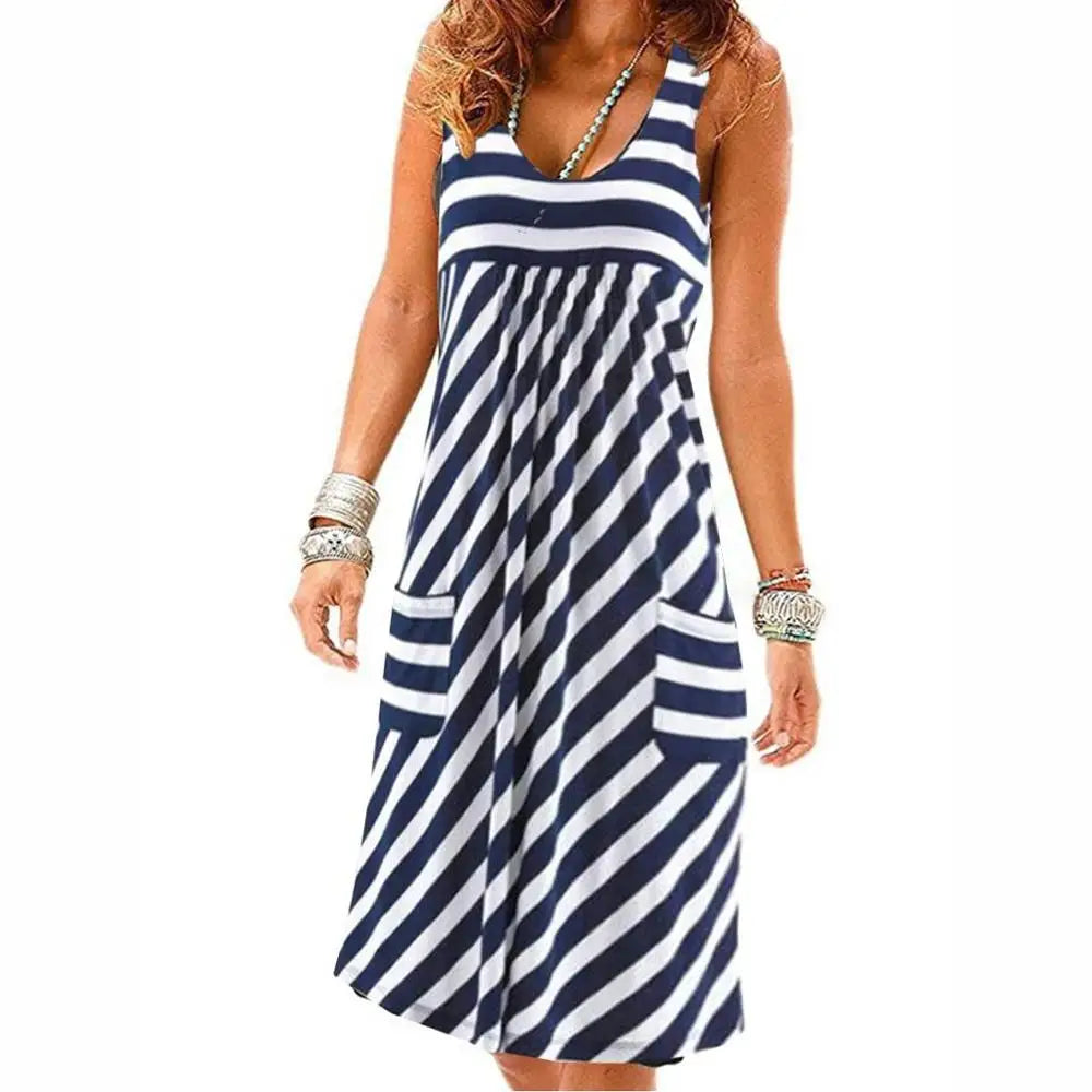 Summer Striped Dress – Loose, Simple Sleeveless Women's Outfit