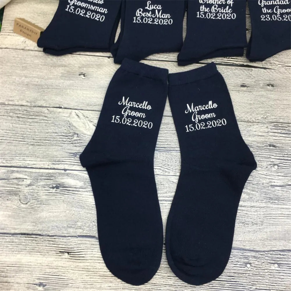 personalize name wedding groom best man groomsman navy socks Bachelorette father of the bride groom usher sock birthday gifts