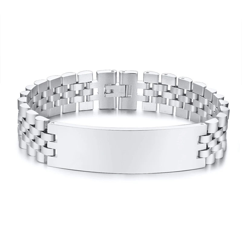 Luxury Metal ID Bracelet – Personalized Oyster Style Engraved Band for Him