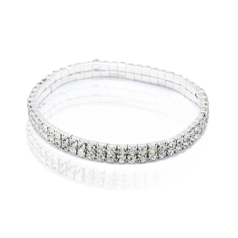 Silver Stretchy Rhinestone Anklet – Multi-Row Crystal Foot Jewelry