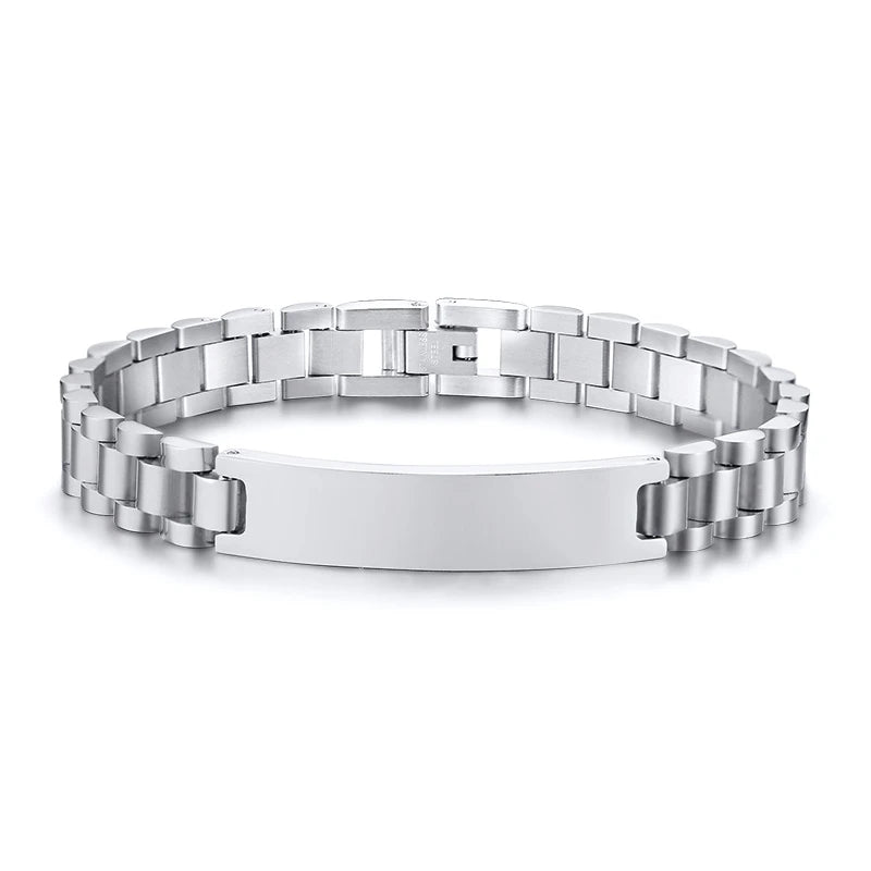 Luxury Metal ID Bracelet – Personalized Oyster Style Engraved Band for Him