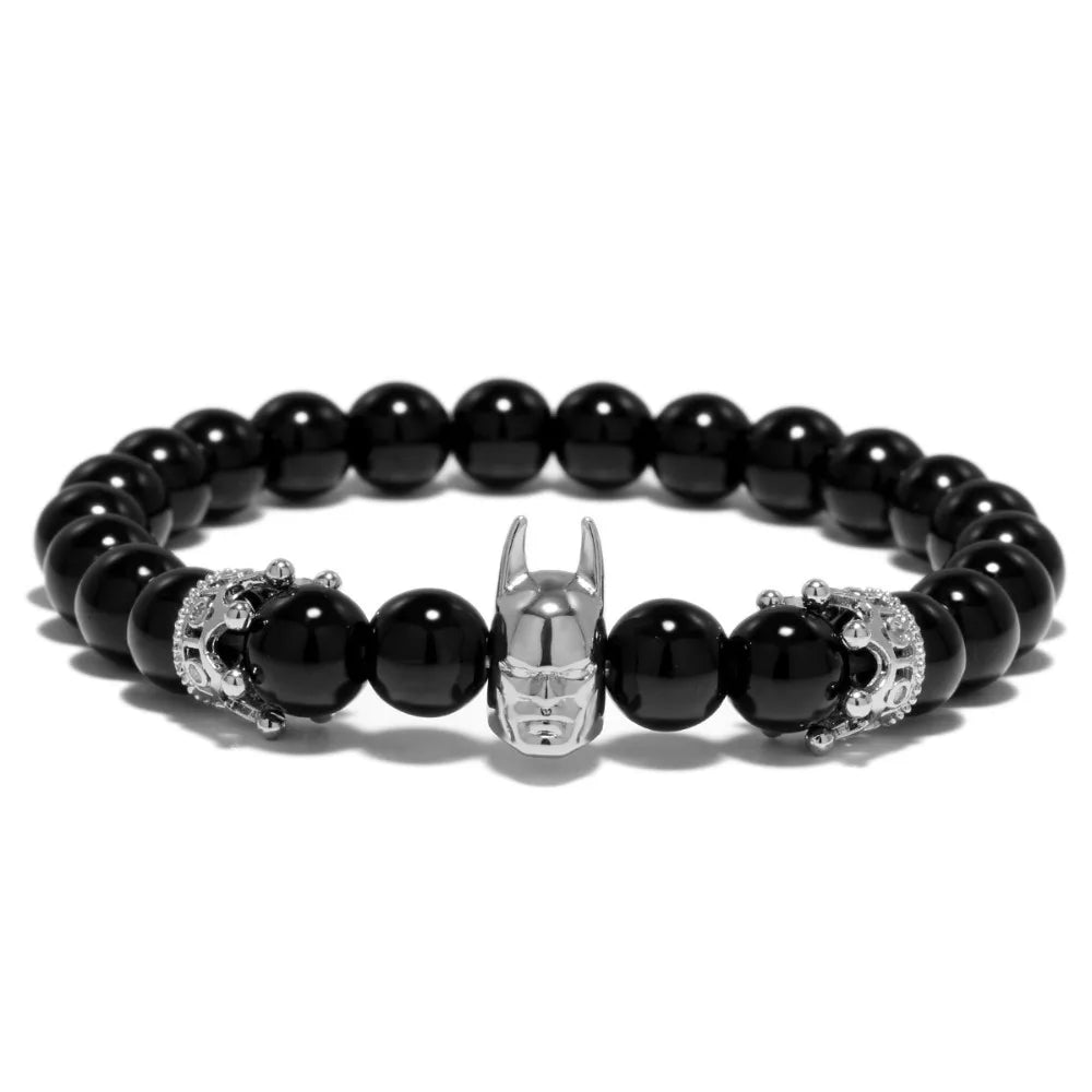 Trendy Volcanic Hematite & Tiger Eye Bracelet – Men’s Zirconia Crown Bracelet