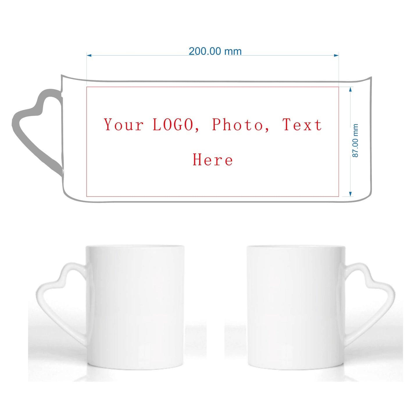 DIY 350ml Ceramic Heart Handle Mug – Personalized Photo & Logo Print