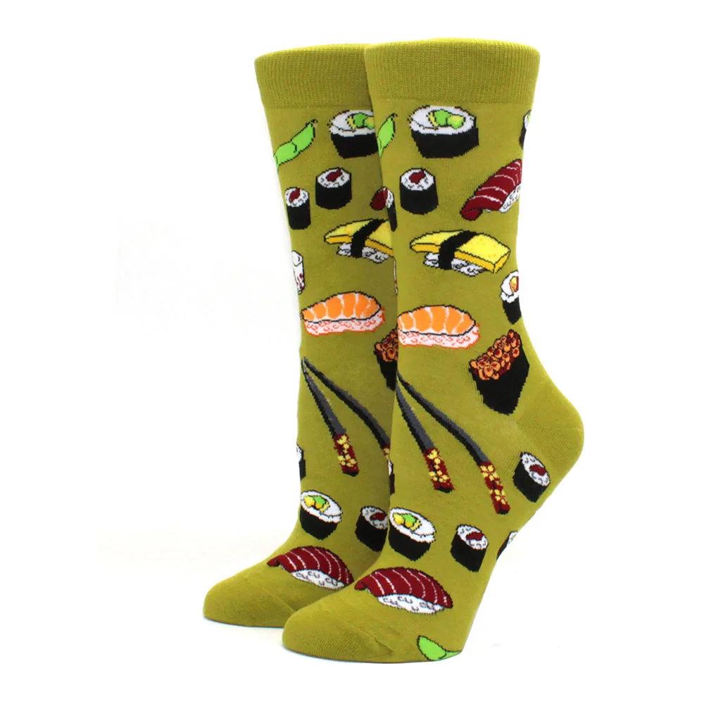 Women's Funny Food Print Socks – Cute Avocado & Sushi Cotton Harajuku Style