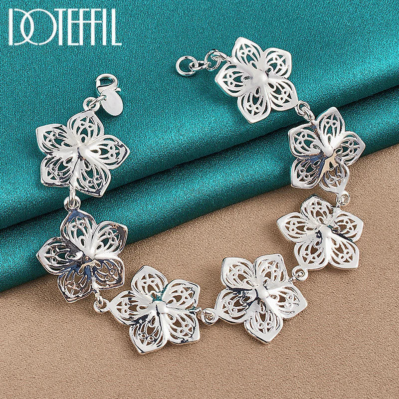 DOTEFFIL 925 Sterling Silver Seven Flowers Bracelet – Fashion Jewelry for Women