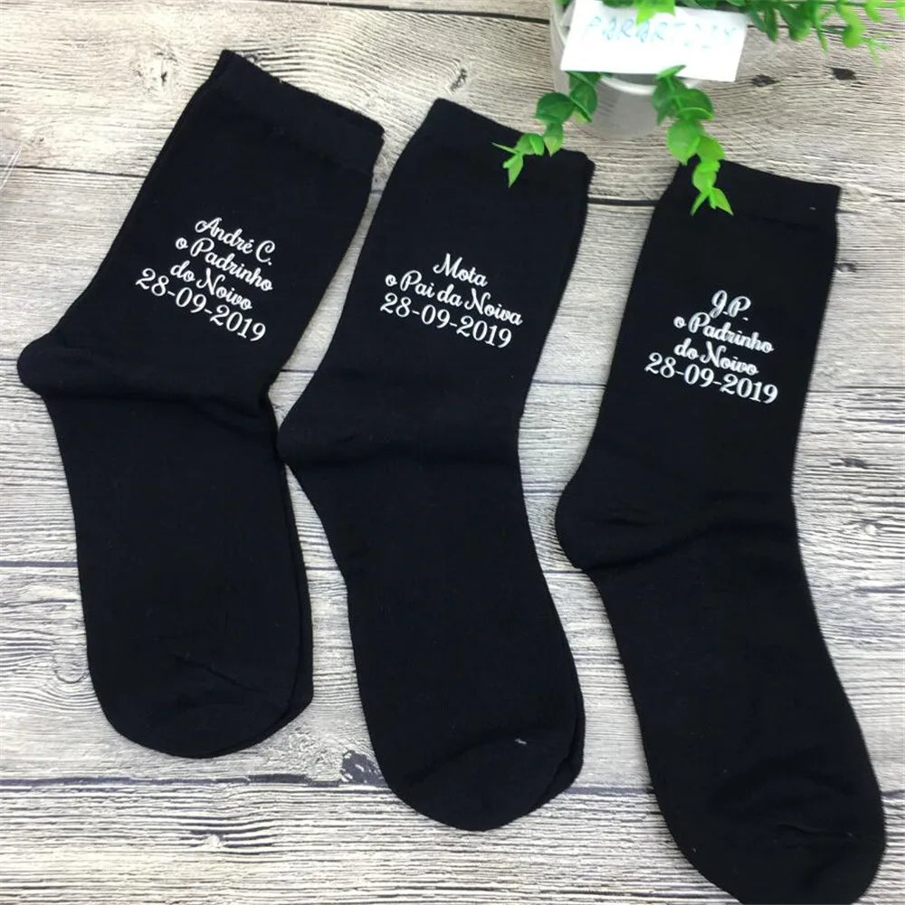personalize name wedding groom best man groomsman navy socks Bachelorette father of the bride groom usher sock birthday gifts