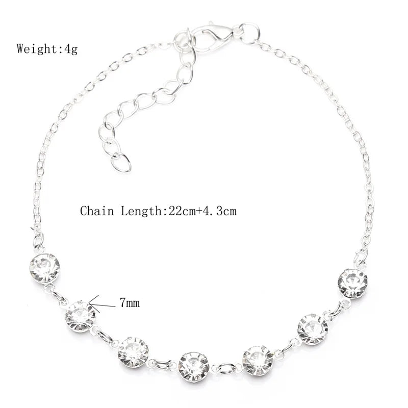 Silver Stretchy Rhinestone Anklet – Multi-Row Crystal Foot Jewelry