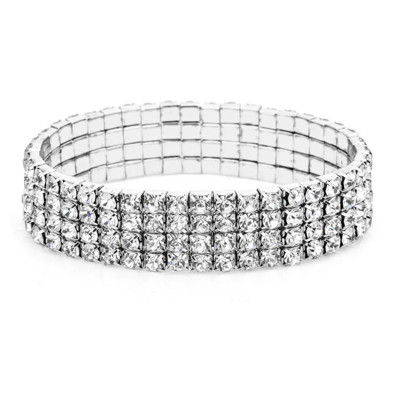Silver Stretchy Rhinestone Anklet – Multi-Row Crystal Foot Jewelry