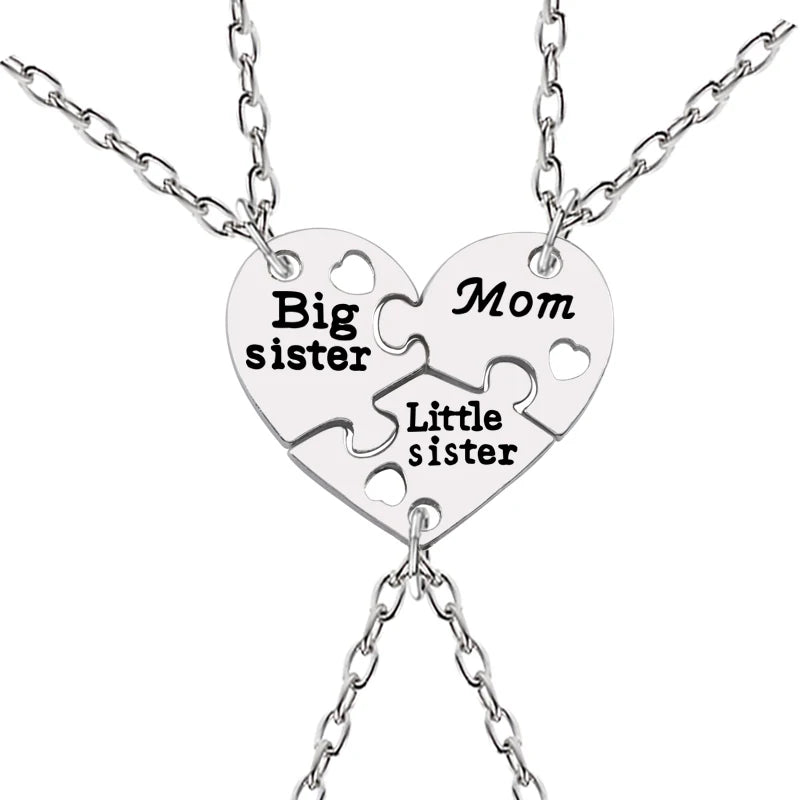 3pcs Broken Heart Necklace Set – Big Sister, Little Sister & Mum Charm Pendants