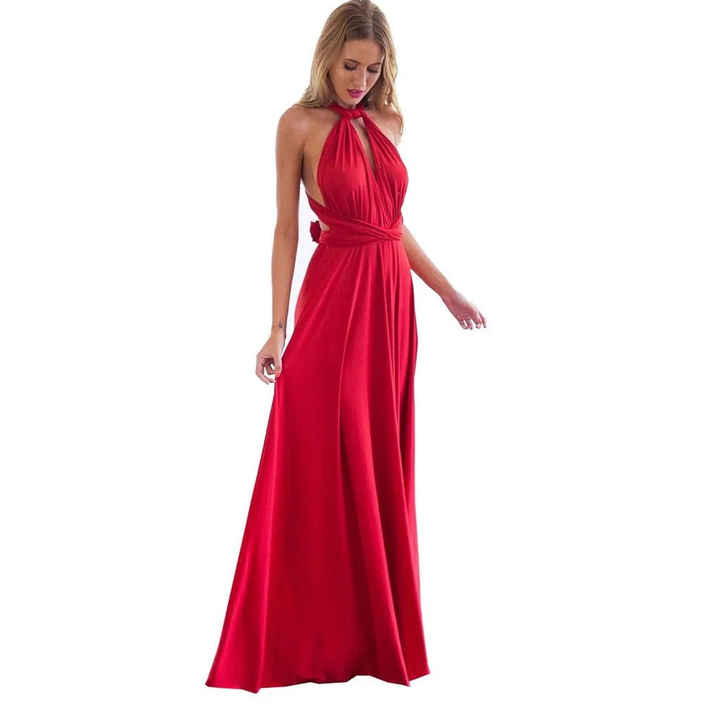 Sexy Women’s Multiway Red Maxi Dress – Convertible Boho Bandage Party Dress