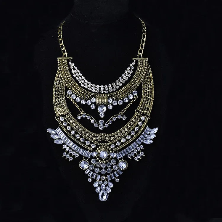 KMVEXO Gypsy Vintage Boho Crystal Maxi Collar Necklace – Women’s Statement Jewelry