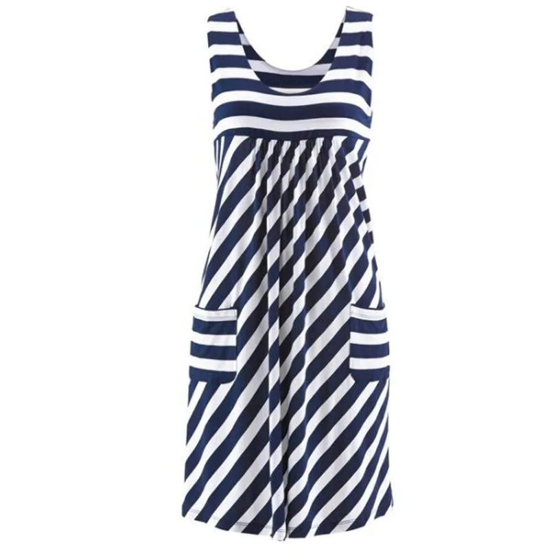 Summer Striped Dress – Loose, Simple Sleeveless Women's Outfit