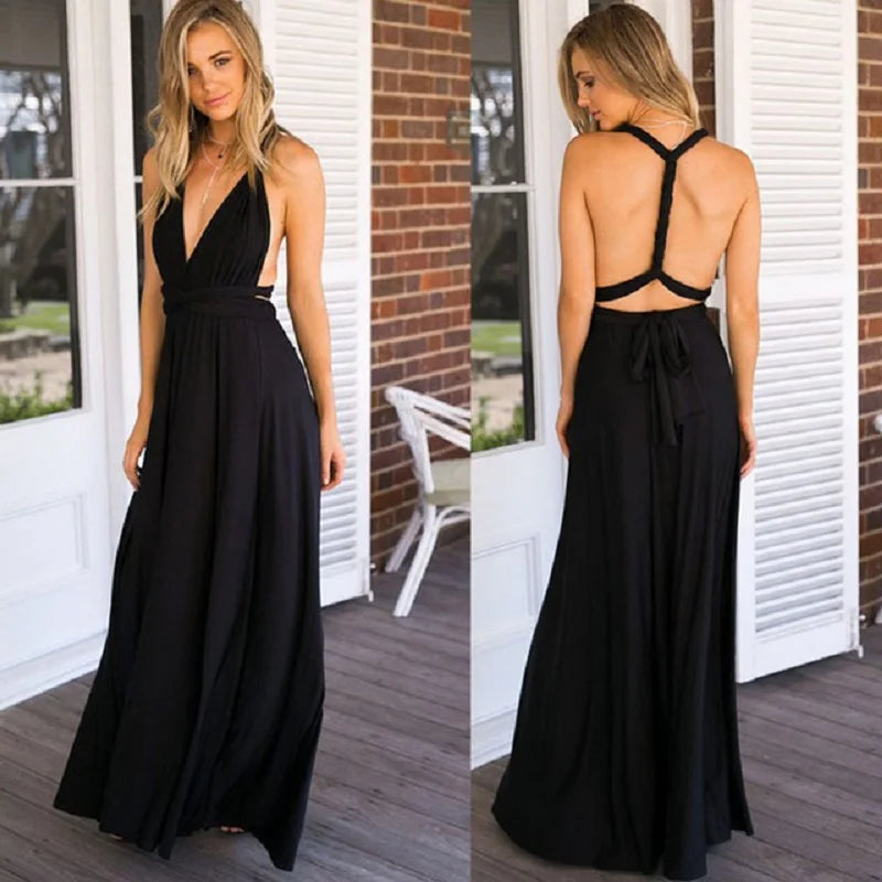 Sexy Women’s Multiway Red Maxi Dress – Convertible Boho Bandage Party Dress