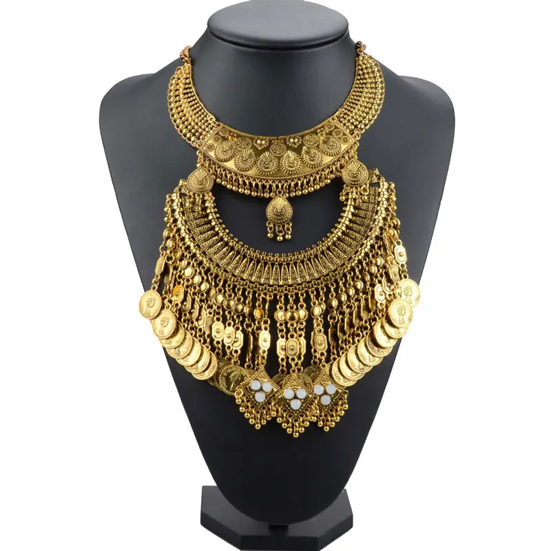 KMVEXO Gypsy Vintage Boho Crystal Maxi Collar Necklace – Women’s Statement Jewelry