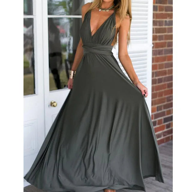 Sexy Women’s Multiway Red Maxi Dress – Convertible Boho Bandage Party Dress