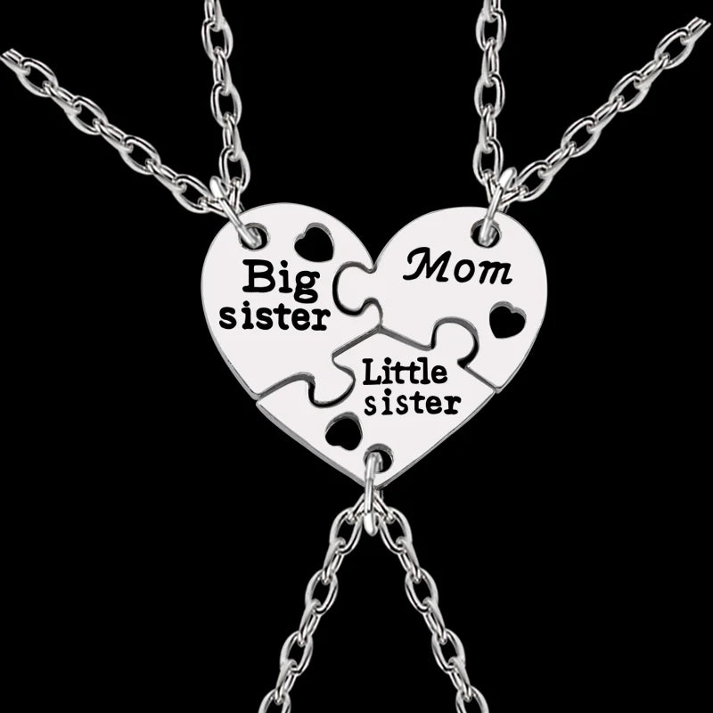 3pcs Broken Heart Necklace Set – Big Sister, Little Sister & Mum Charm Pendants