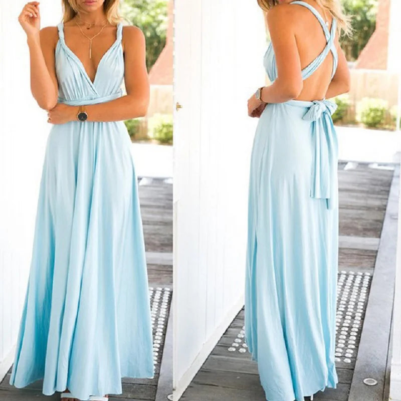 Sexy Women’s Multiway Red Maxi Dress – Convertible Boho Bandage Party Dress