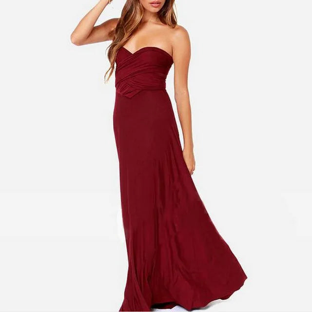 Sexy Women’s Multiway Red Maxi Dress – Convertible Boho Bandage Party Dress