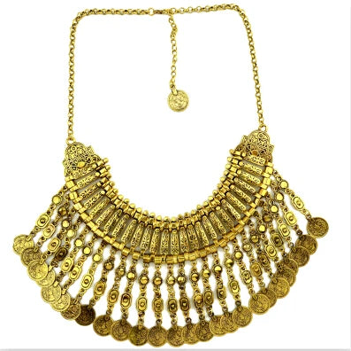 Afghan Boho Tassel Coin Necklace & Earrings Set – Ethnic Statement Jewelry