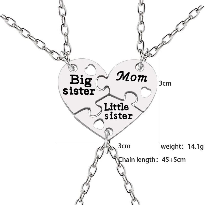3pcs Broken Heart Necklace Set – Big Sister, Little Sister & Mum Charm Pendants