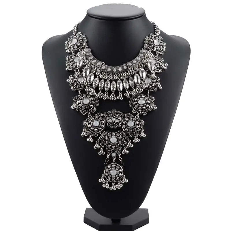 KMVEXO Gypsy Vintage Boho Crystal Maxi Collar Necklace – Women’s Statement Jewelry
