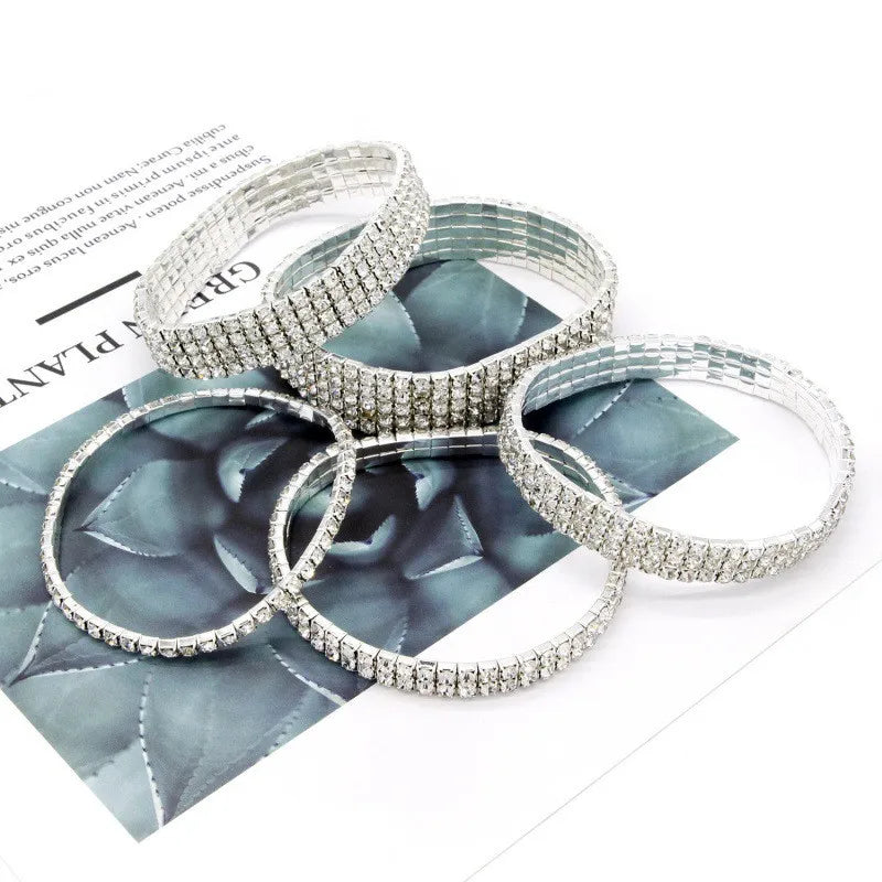 Silver Stretchy Rhinestone Anklet – Multi-Row Crystal Foot Jewelry