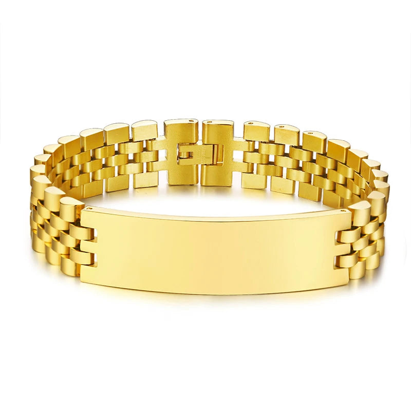 Luxury Metal ID Bracelet – Personalized Oyster Style Engraved Band for Him