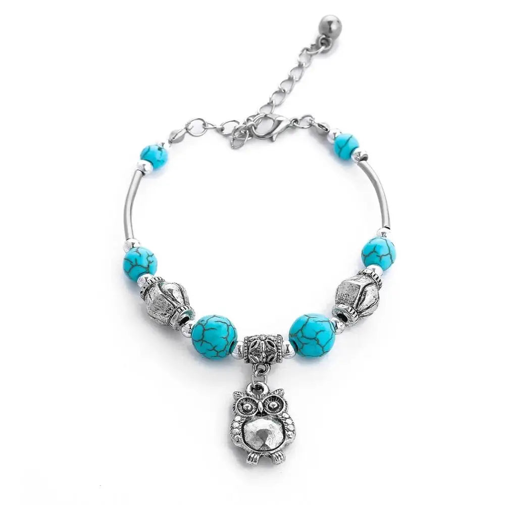 Gypsy Tribal Tibetan Bracelet – Boho Vintage Turquoise Elastic Bangle for Women
