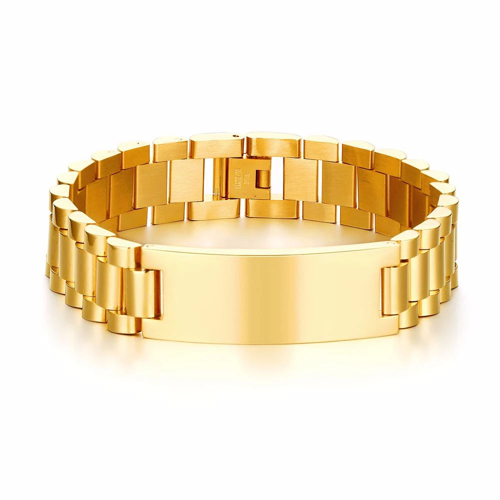 Luxury Metal ID Bracelet – Personalized Oyster Style Engraved Band for Him