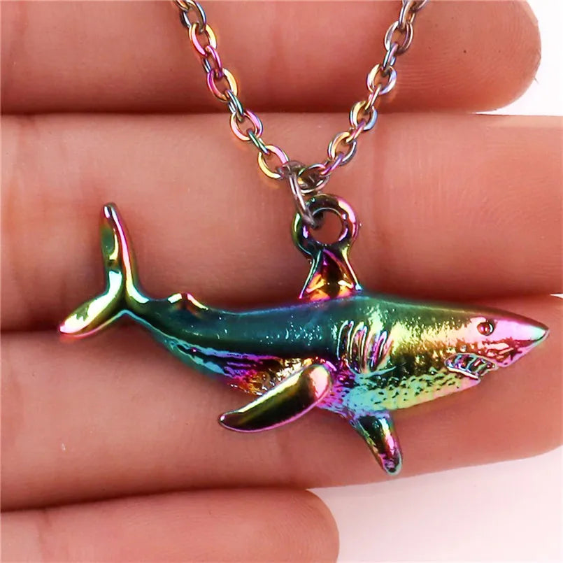 Punk Shark Charm Necklace – Ocean Animal Pendant Choker for Men & Women