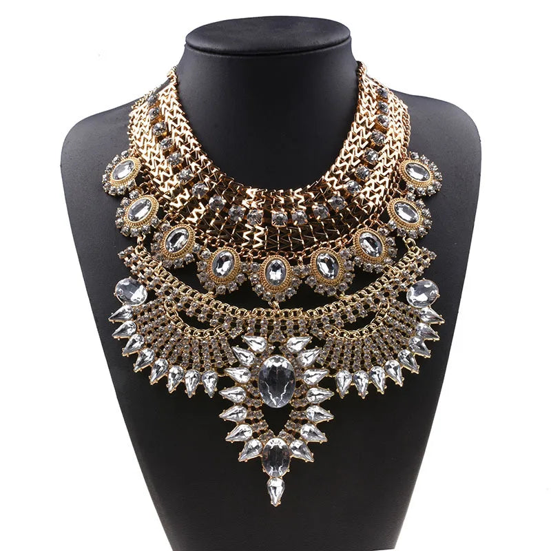 Indian Ethnic Statement Crystal Rhinestone Maxi Collar Necklace – Boho Chic