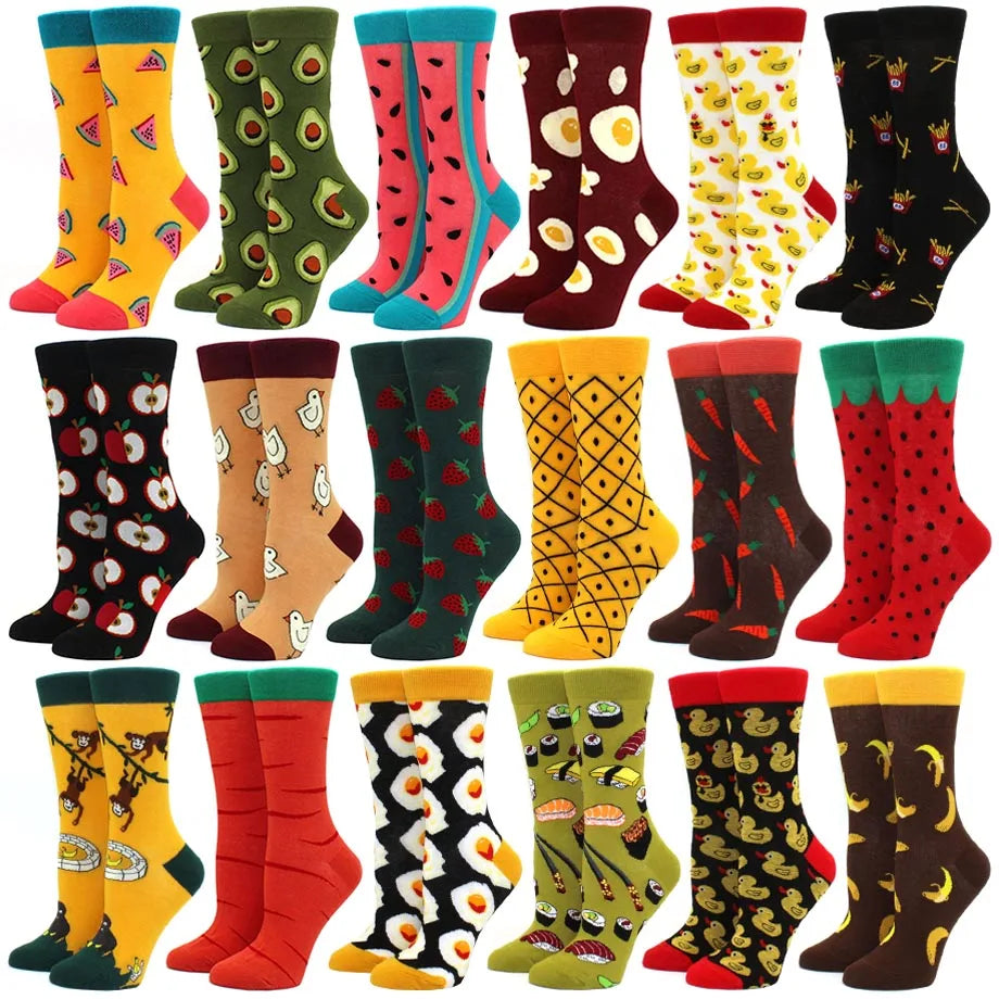 Women's Funny Food Print Socks – Cute Avocado & Sushi Cotton Harajuku Style