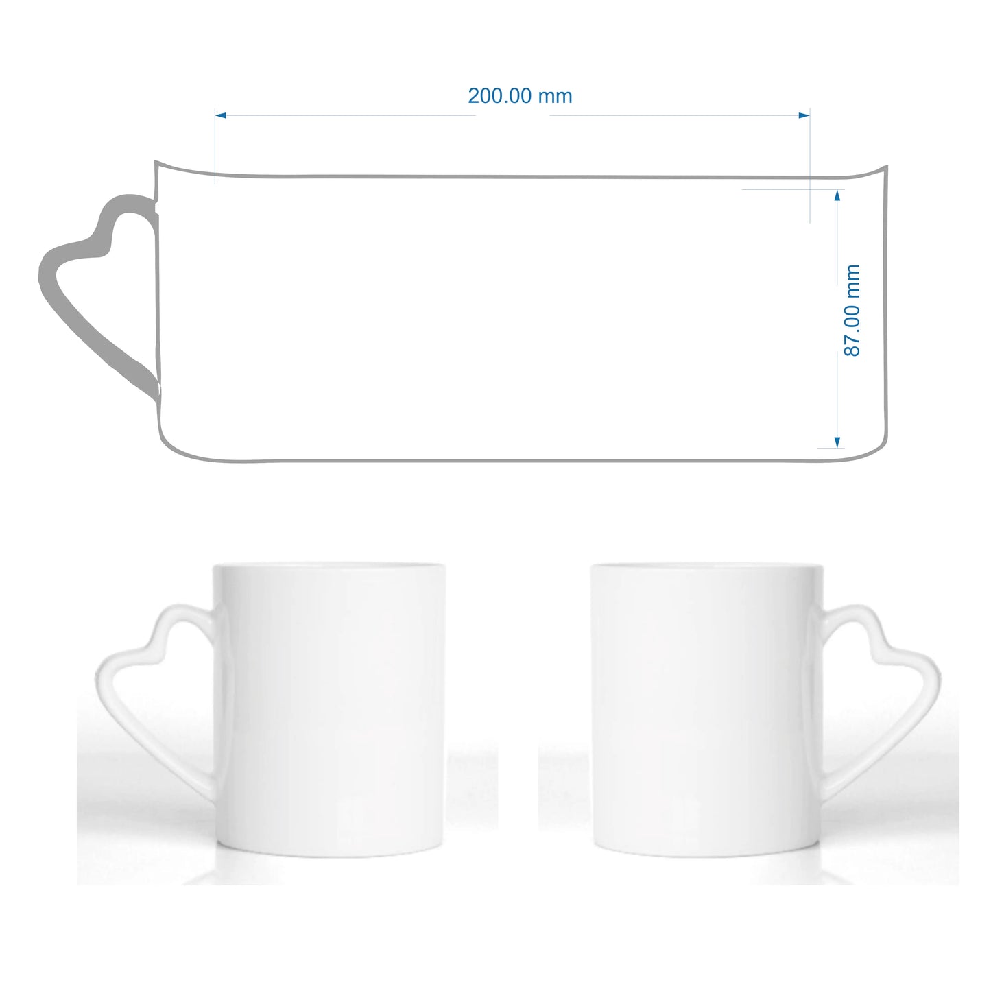 DIY 350ml Ceramic Heart Handle Mug – Personalized Photo & Logo Print
