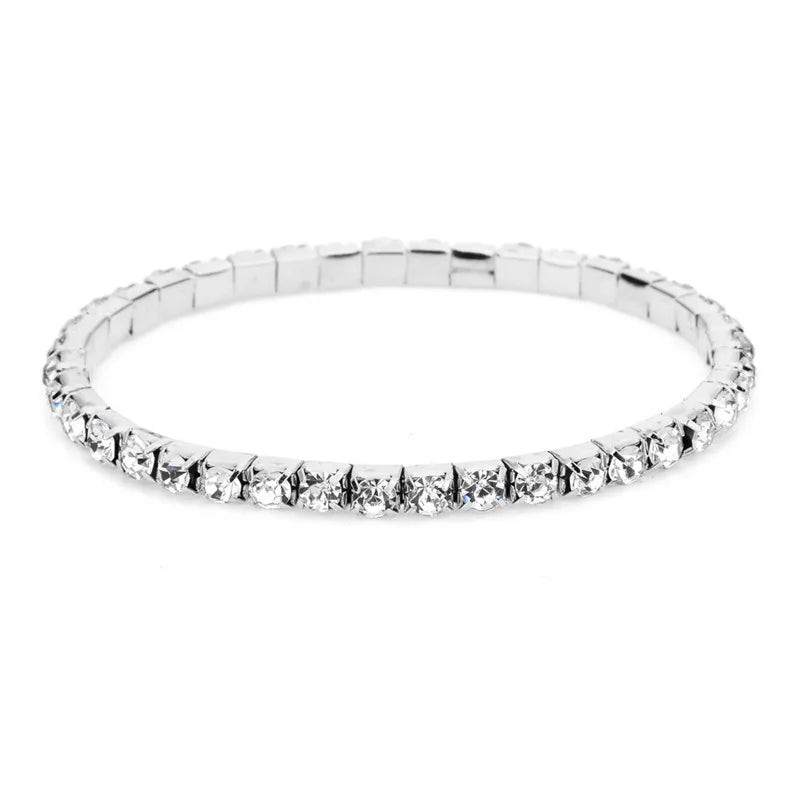 Silver Stretchy Rhinestone Anklet – Multi-Row Crystal Foot Jewelry