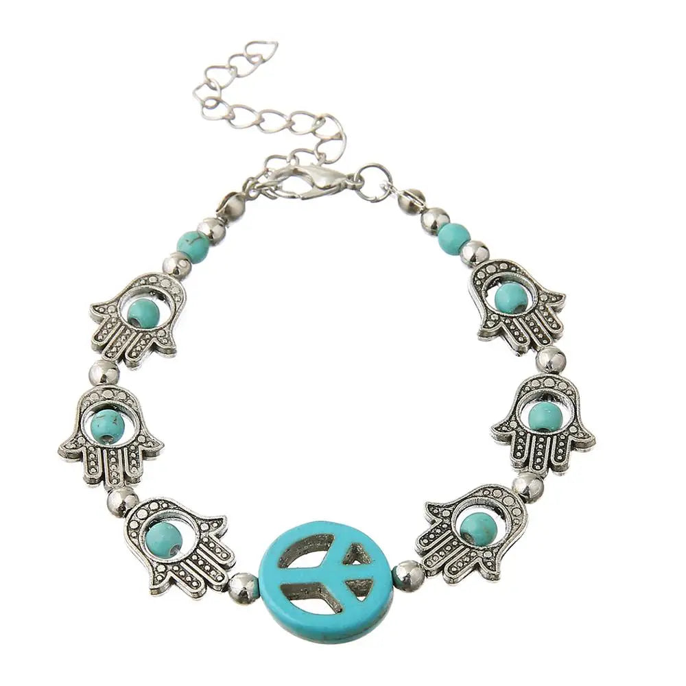 Gypsy Tribal Tibetan Bracelet – Boho Vintage Turquoise Elastic Bangle for Women