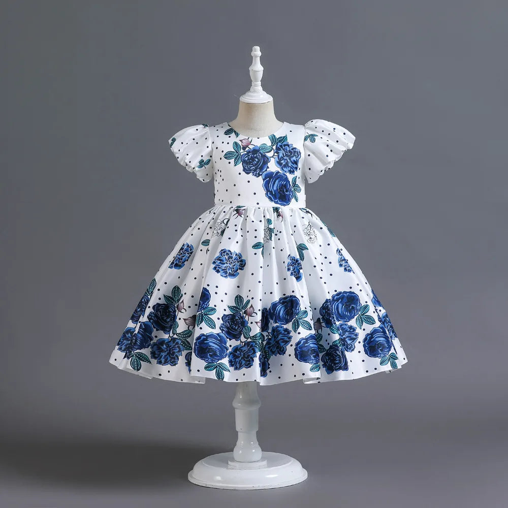 Flowers Girl Dresses Summer Big Bow Fashion Christmas Princess Dress Birthday Party Gift Years Kids Clothes