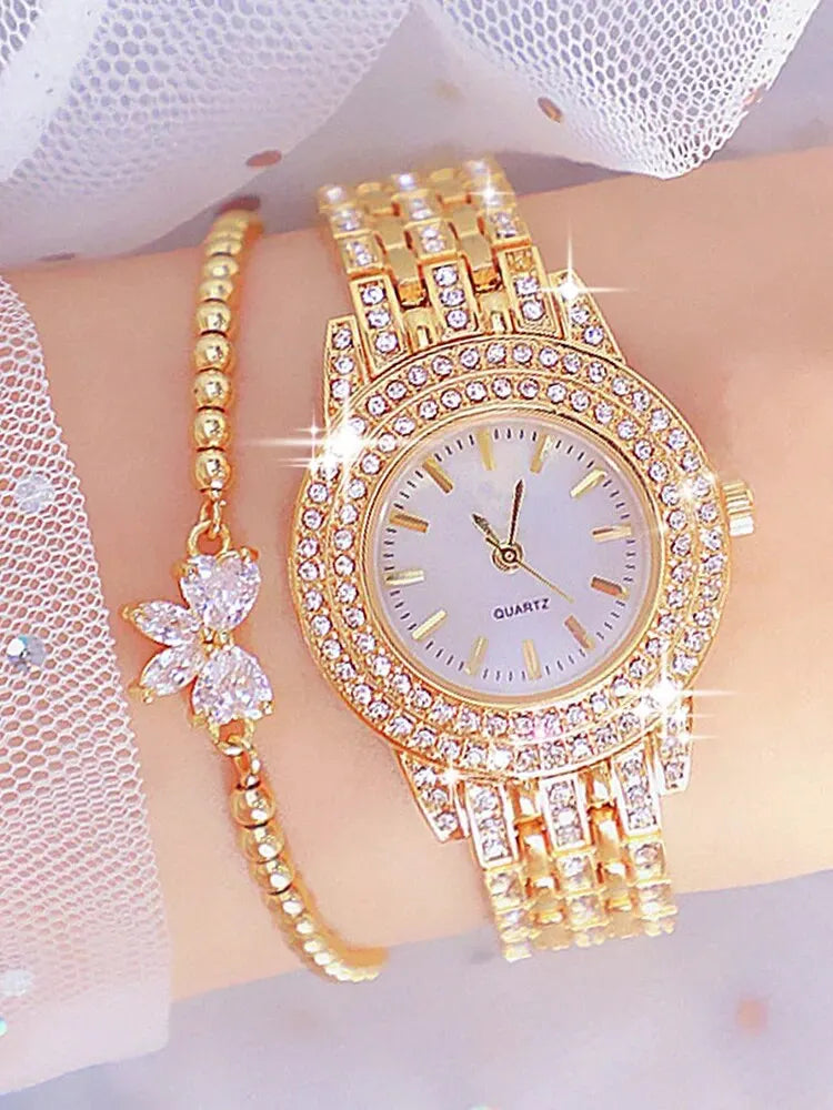 2-Piece Women's Watch Set – Diamond-Studded Alloy Quartz Watch with Bracelet